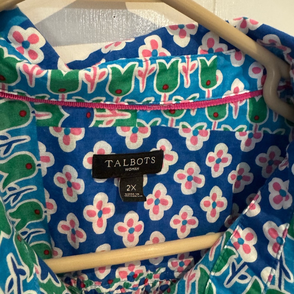 Talbots Blue and Green Floral Top - Picture 5 of 8